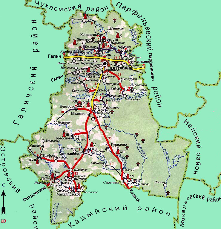 Карта парфеньевского района костромской области подробная с деревнями